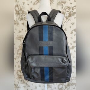 Coach Charles Gray and blue Striped varaity Backpack